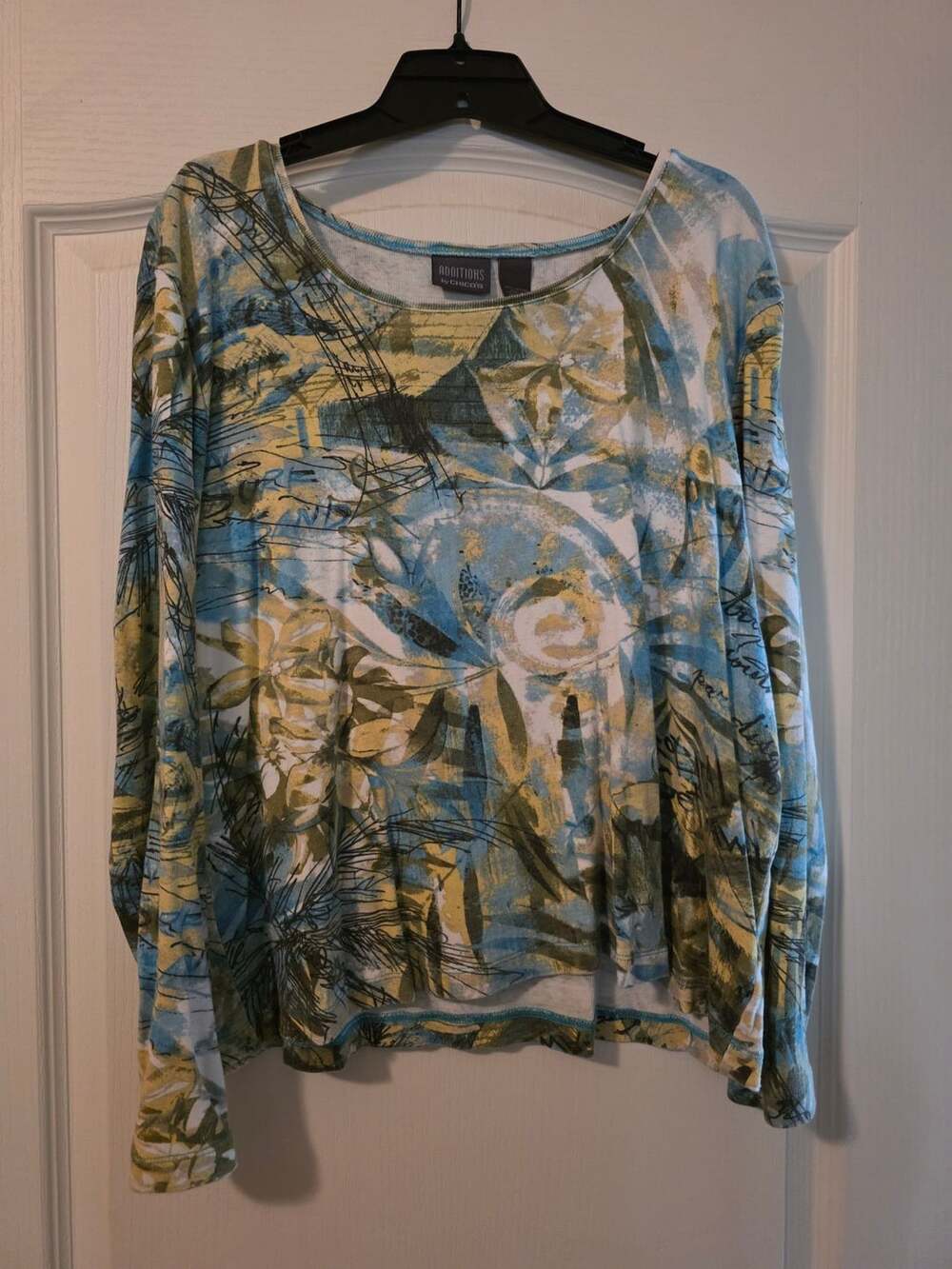 Additions by Chico's Blue Yellow Floral Long Sleeve Knit Top Size 3 XL